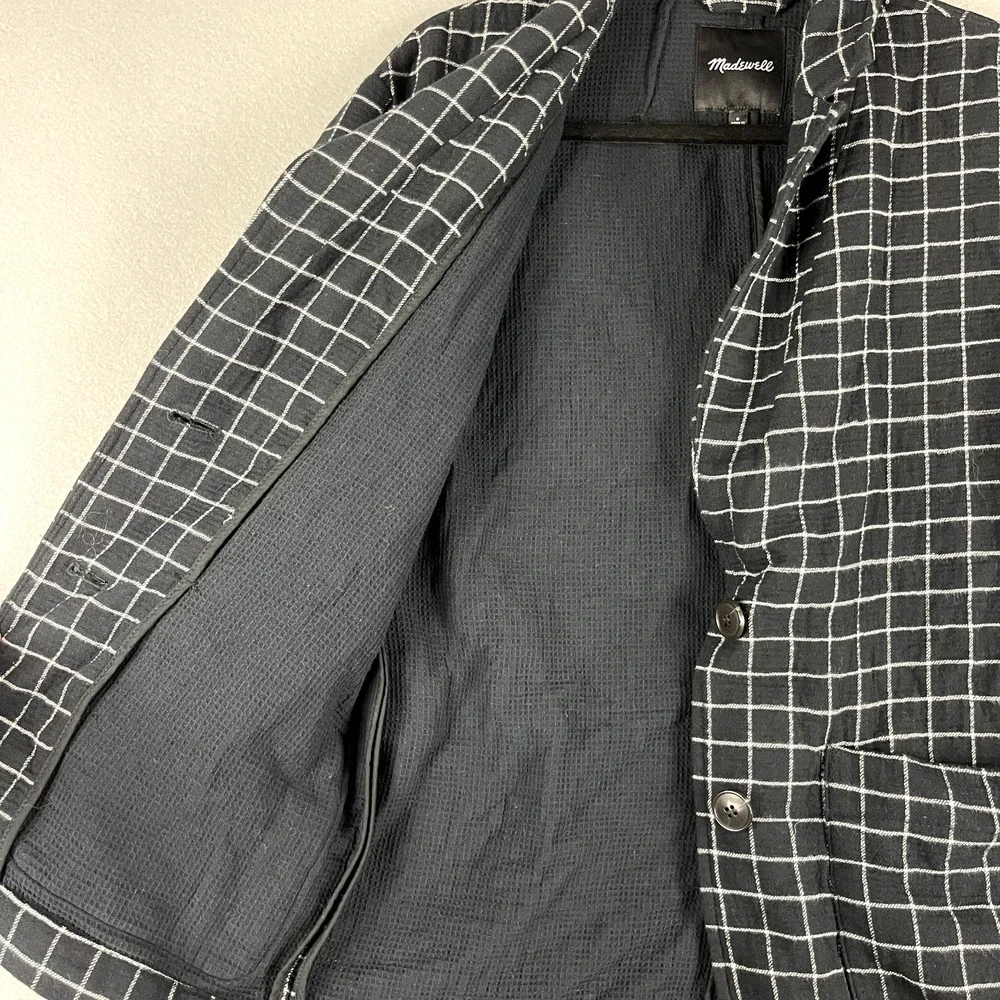 Madewell Waffleback Shaw Blazer Women Small Black Windowpane Cotton Unstructured